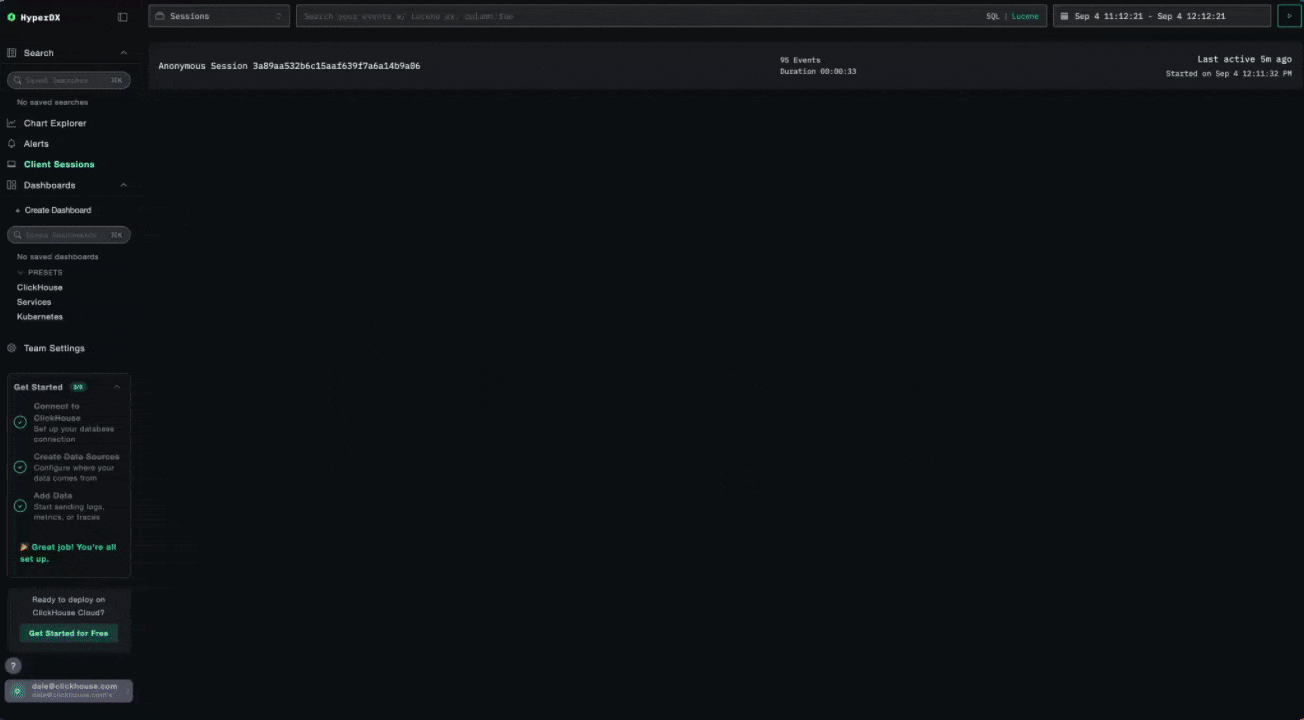 Переход от воспроизведения сессии к backend-трейсам в ClickStack